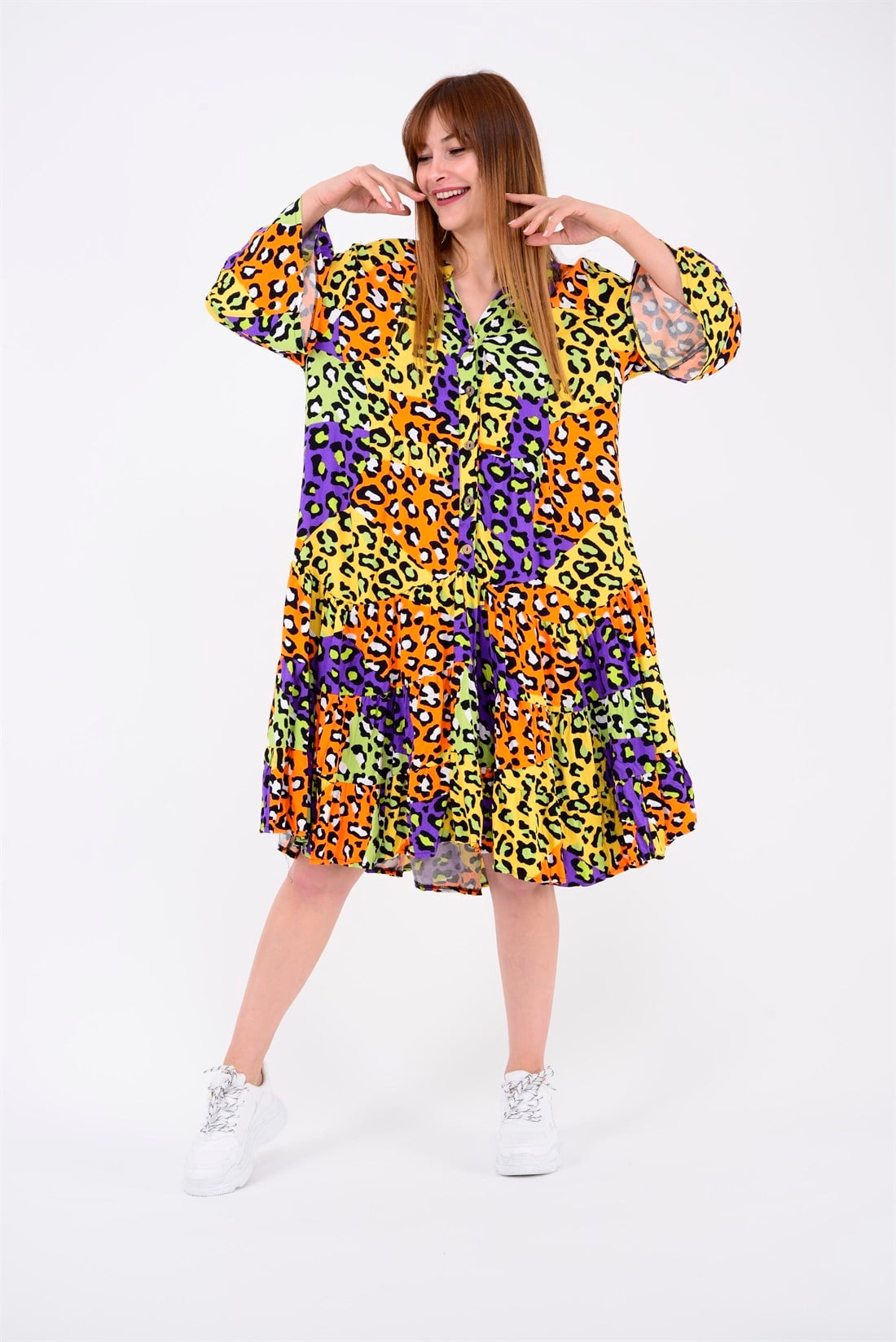 ADN520 KISA LEOPAR DESEN ELBİSE