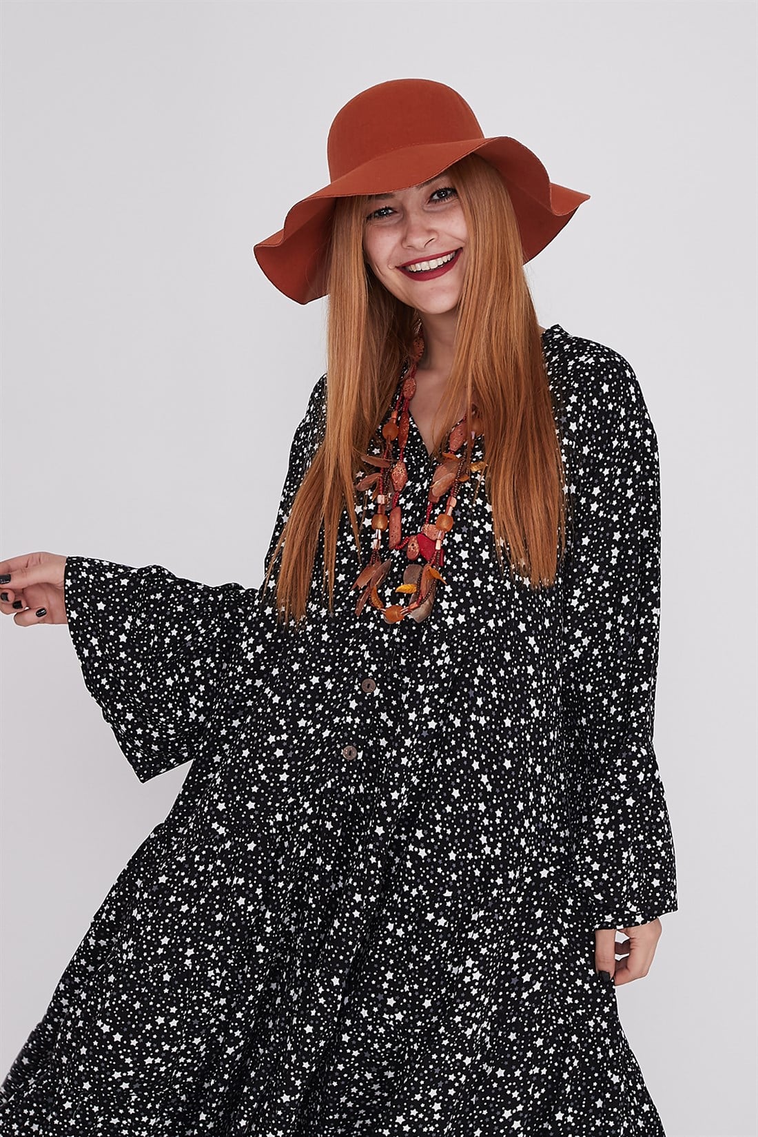 ADN520 KISA YILDIZ DESEN ELBİSE