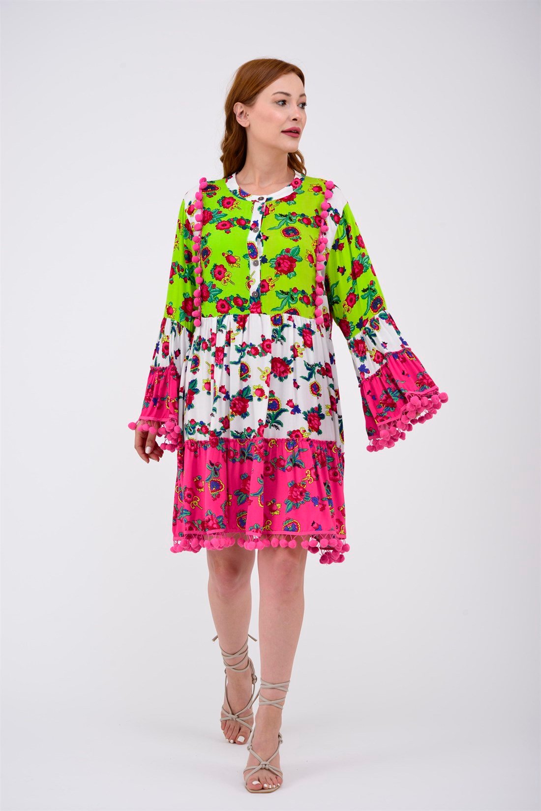 ADN878 PHARA PATCHWORK KISA ELBİSE