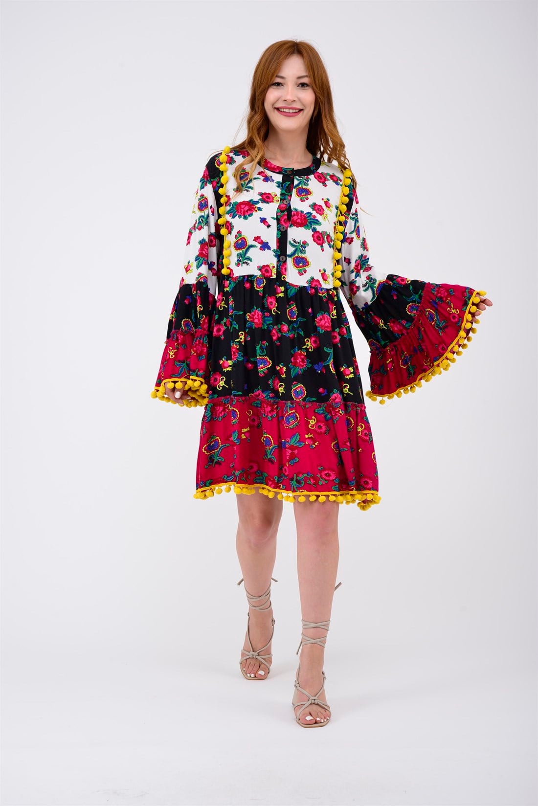 ADN878 PHARA PATCHWORK KISA ELBİSE