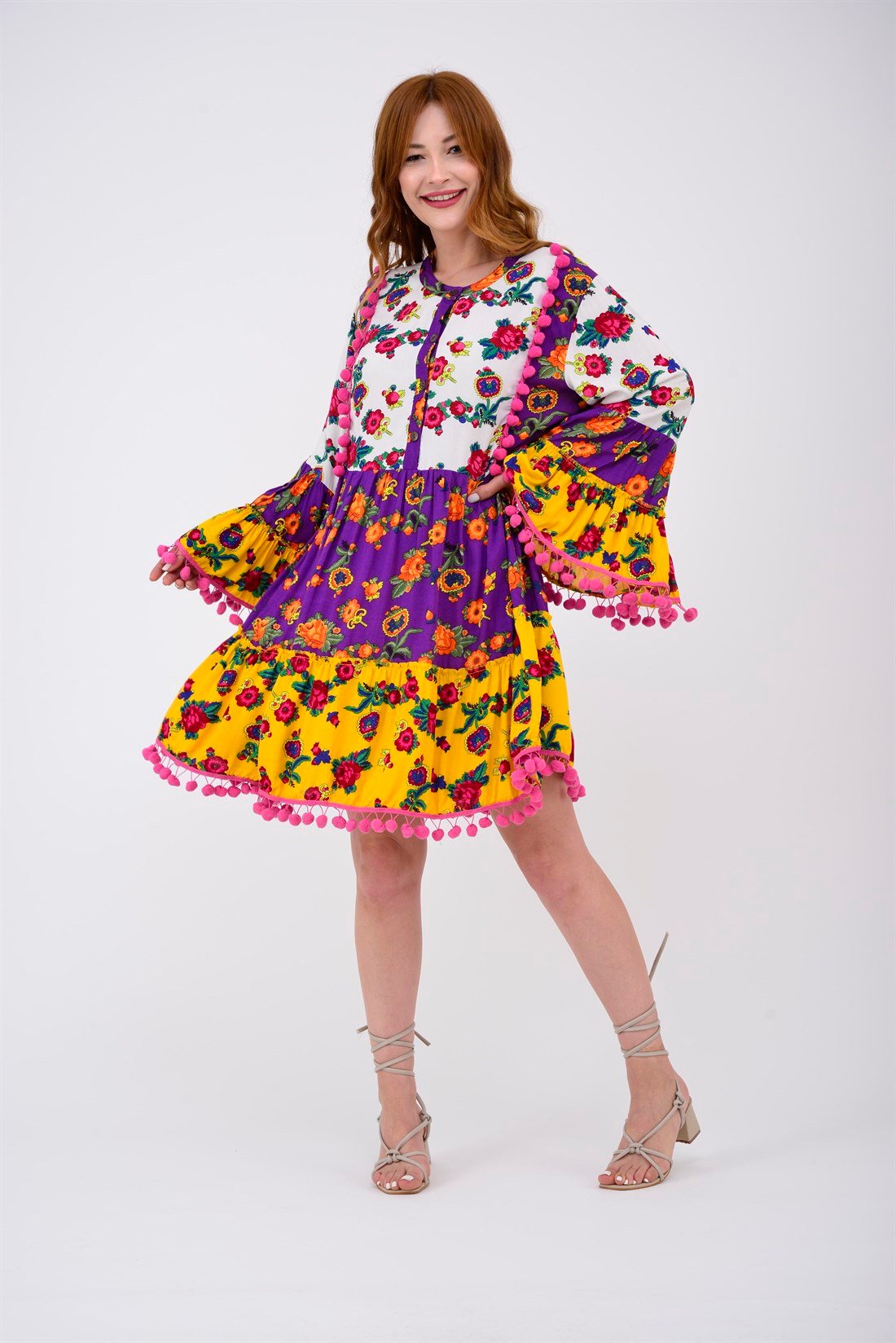 ADN878 PHARA PATCHWORK KISA ELBİSE