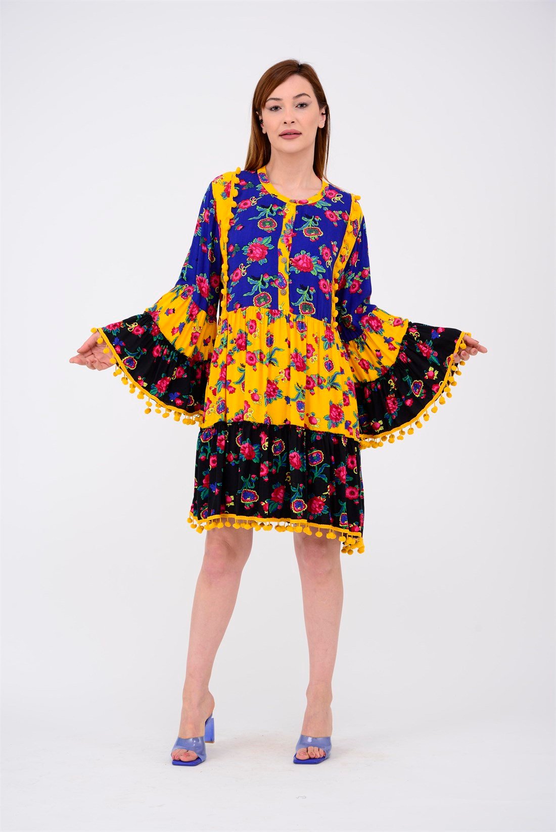ADN878 PHARA PATCHWORK KISA ELBİSE