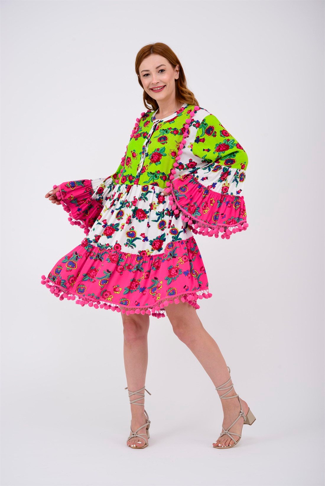 ADN878 PHARA PATCHWORK KISA ELBİSE