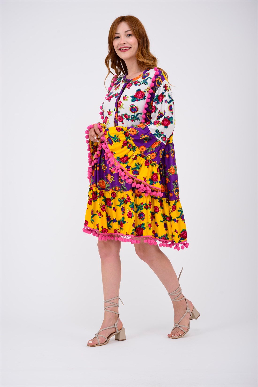 ADN878 PHARA PATCHWORK KISA ELBİSE