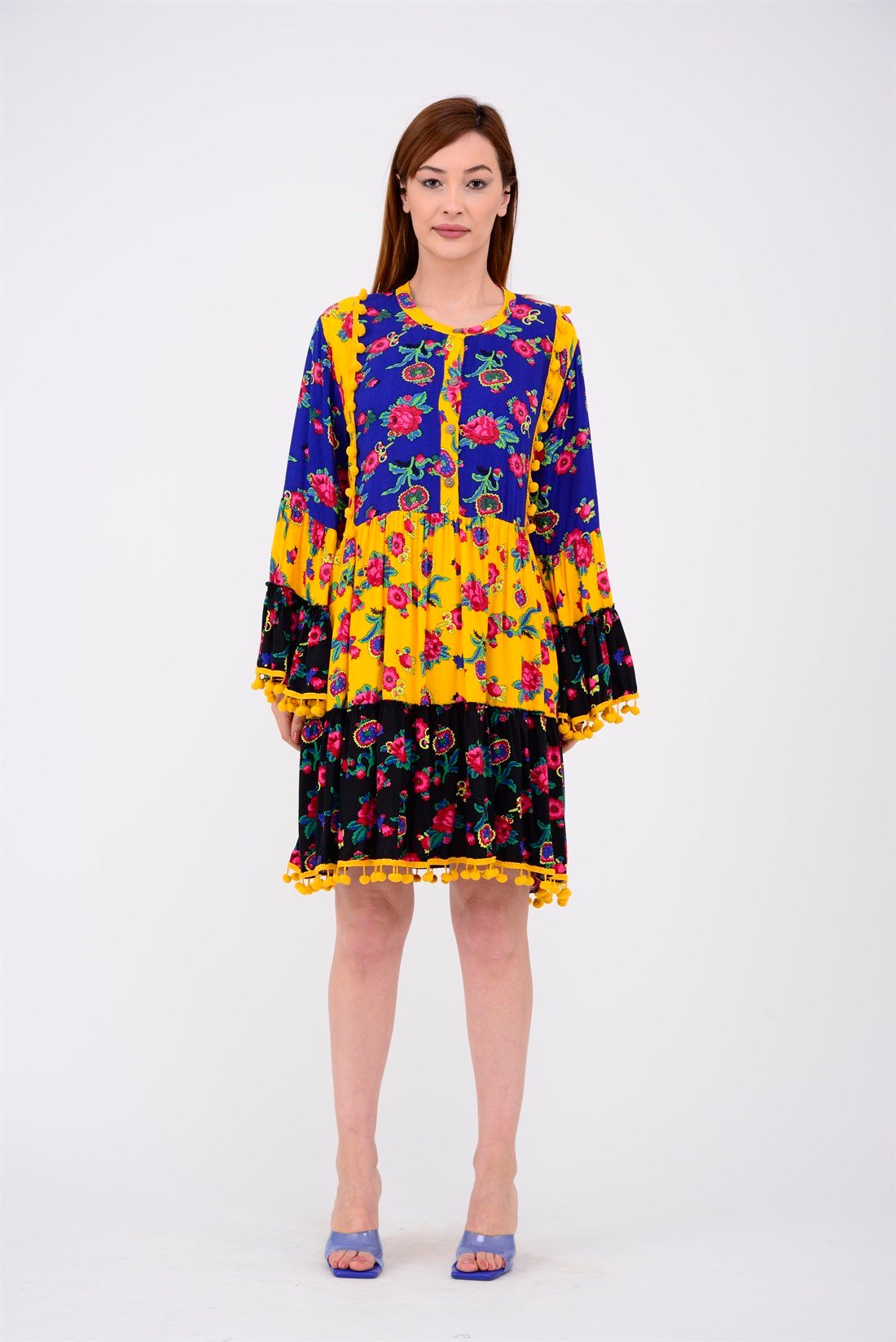 ADN878 PHARA PATCHWORK KISA ELBİSE