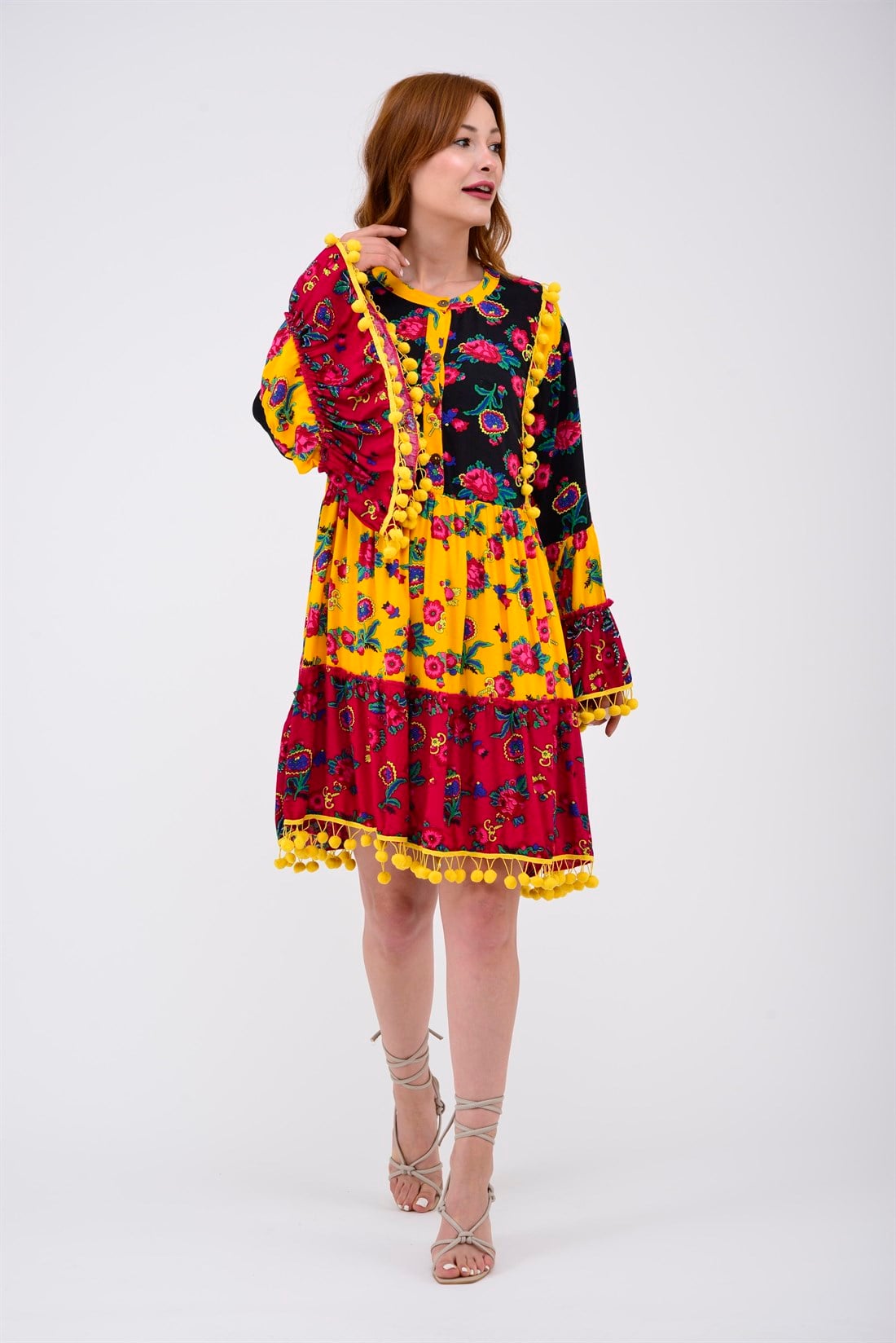 ADN878 PHARA PATCHWORK KISA ELBİSE