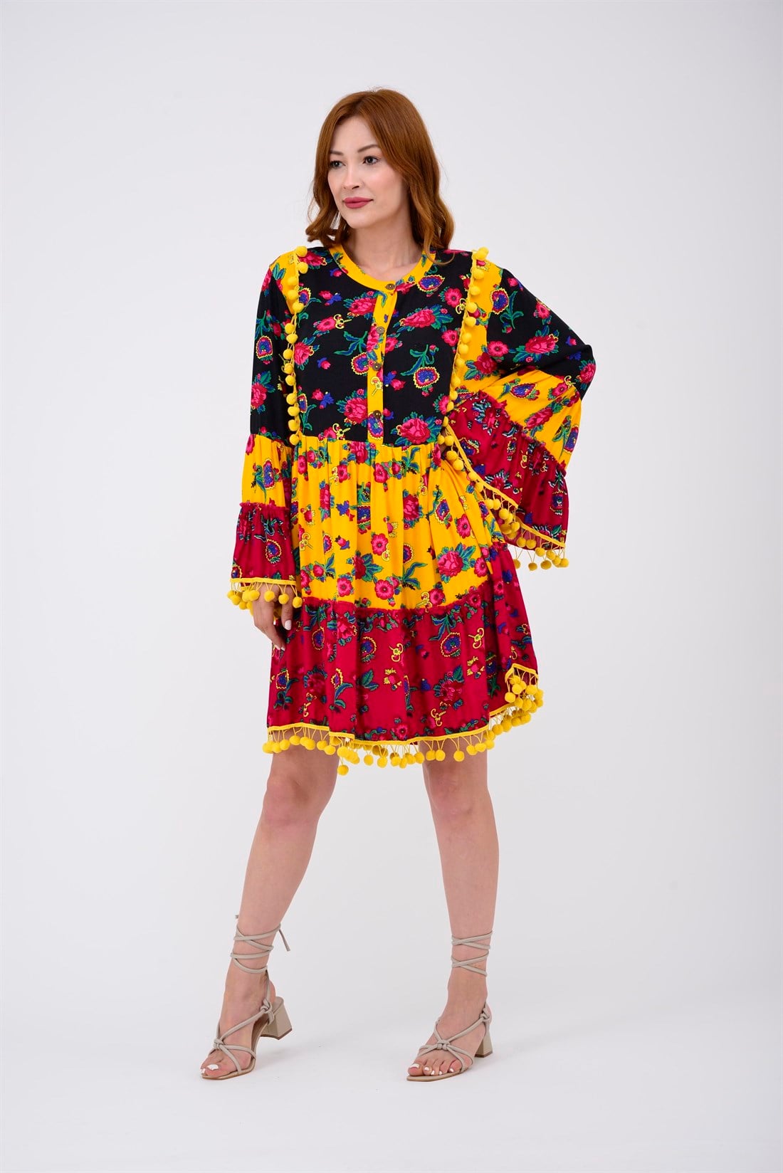 ADN878 PHARA PATCHWORK KISA ELBİSE