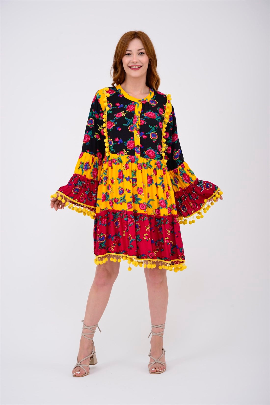 ADN878 PHARA PATCHWORK KISA ELBİSE