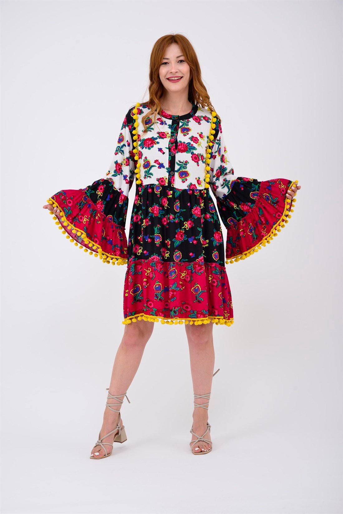 ADN878 PHARA PATCHWORK KISA ELBİSE