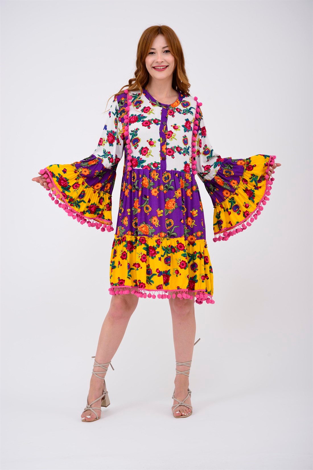 ADN878 PHARA PATCHWORK KISA ELBİSE