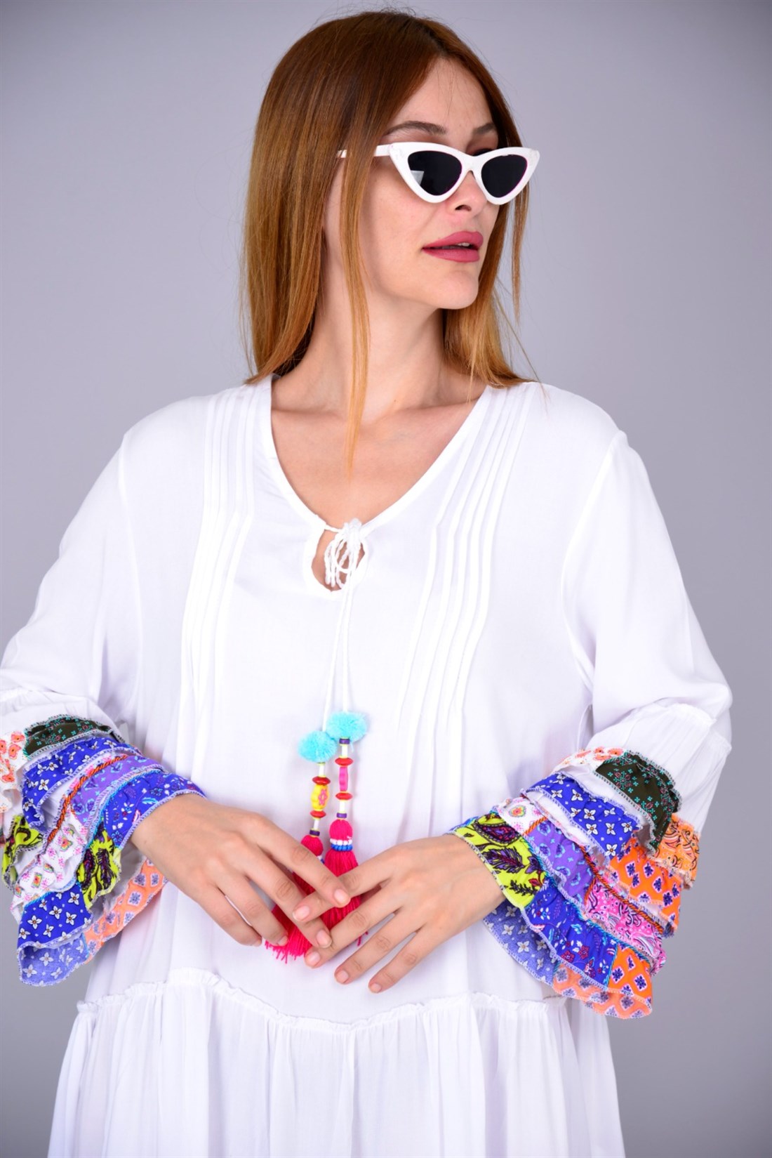 AN10205 FARBALA KISA BOHO ELBİSE