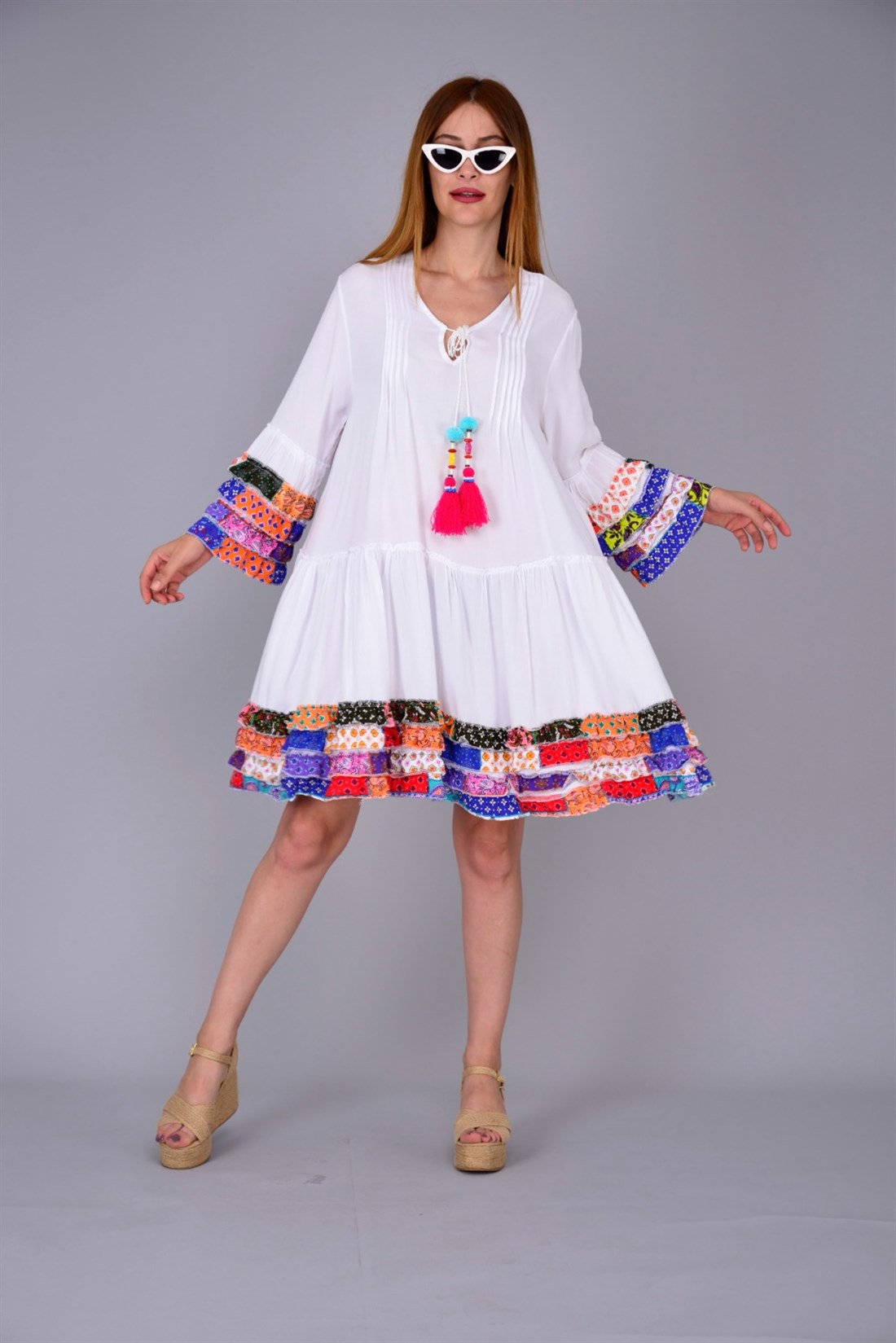 AN10205 FARBALA KISA BOHO ELBİSE