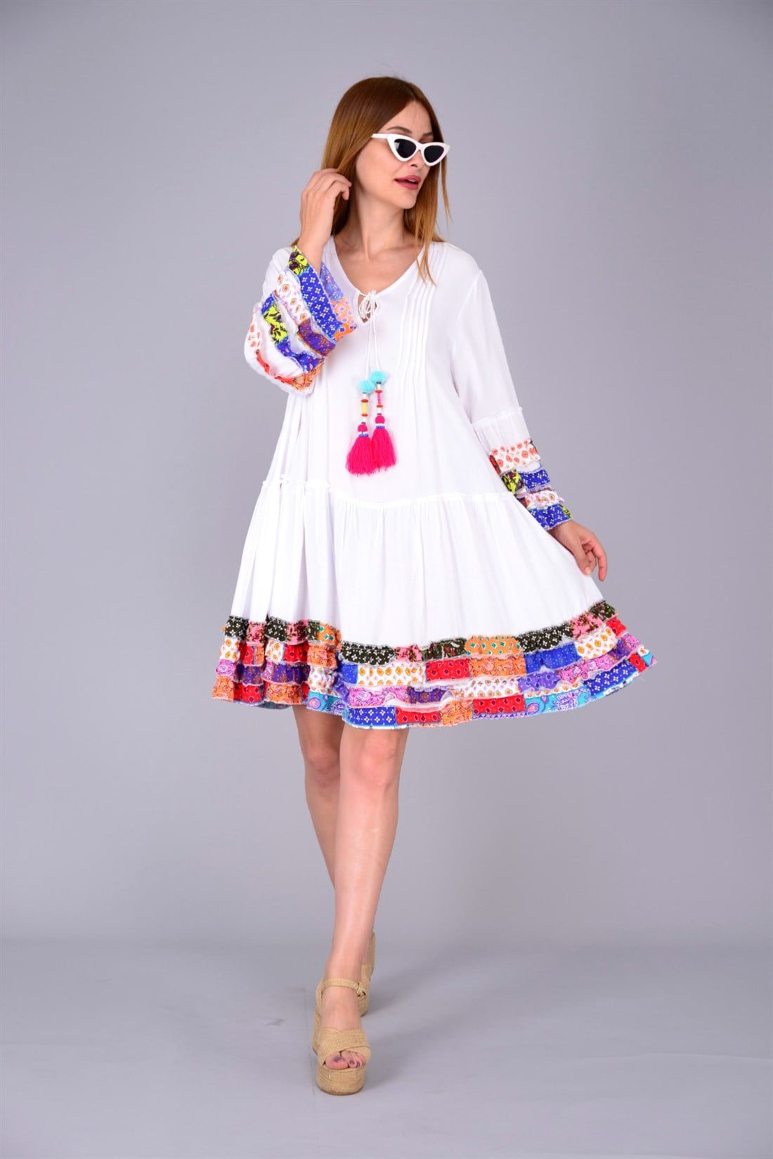 AN10205 FARBALA KISA BOHO ELBİSE