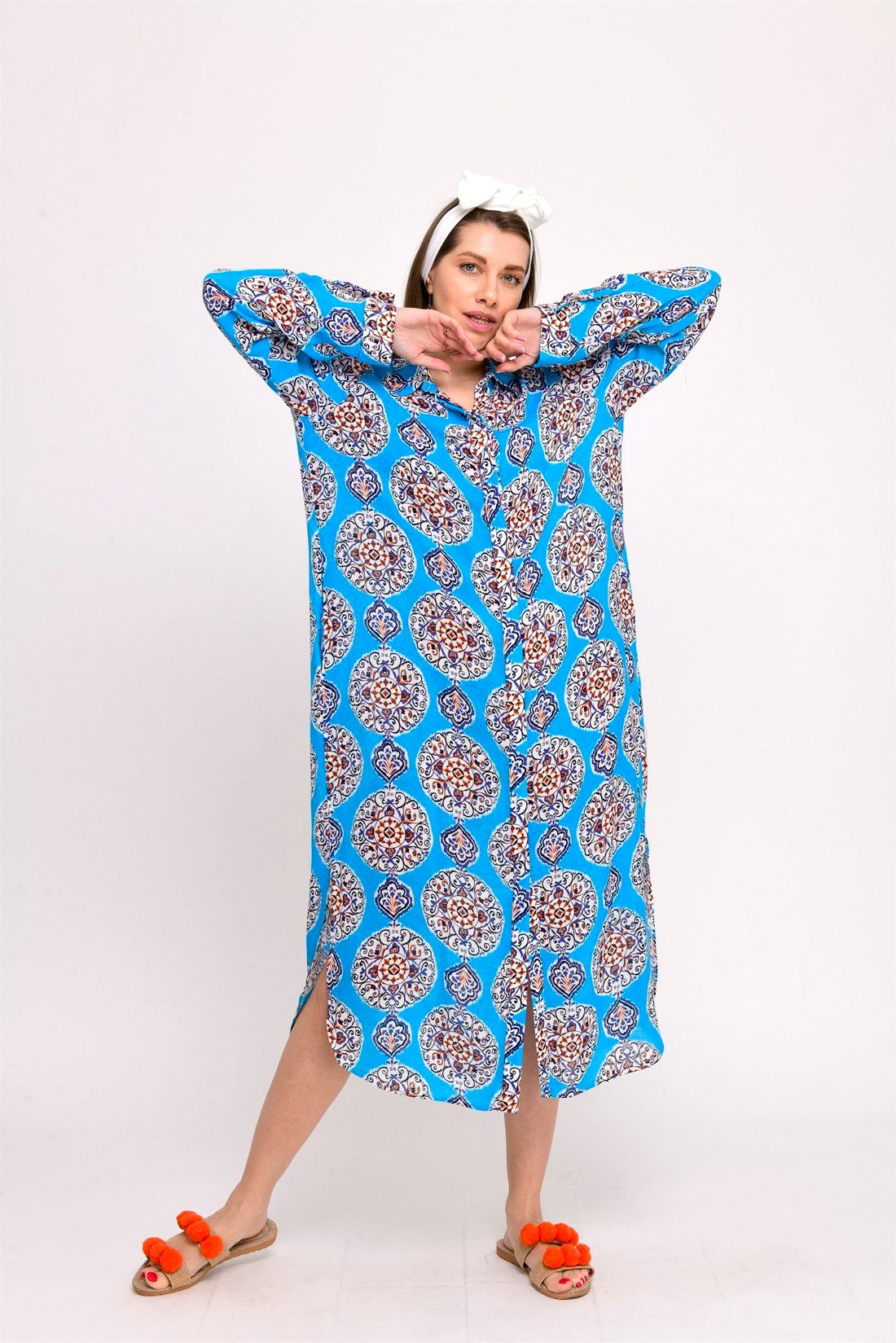 AN10206 ÇİNİ DESENLİ BOHO GÖMLEK ELBİSE