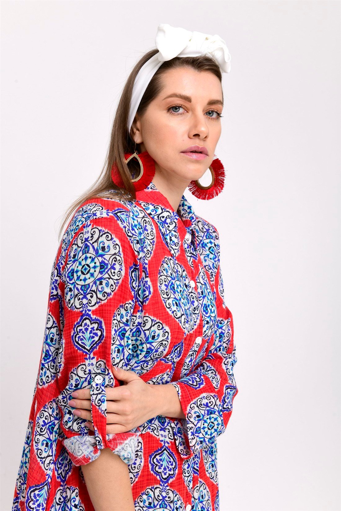 AN10206 ÇİNİ DESENLİ BOHO GÖMLEK ELBİSE