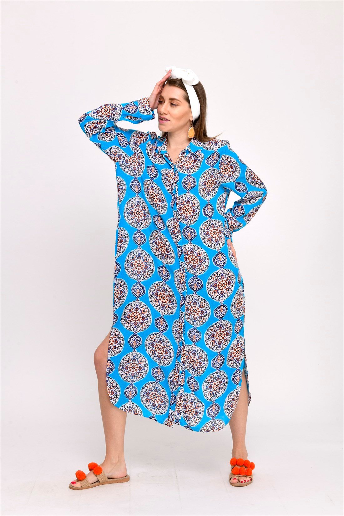 AN10206 ÇİNİ DESENLİ BOHO GÖMLEK ELBİSE