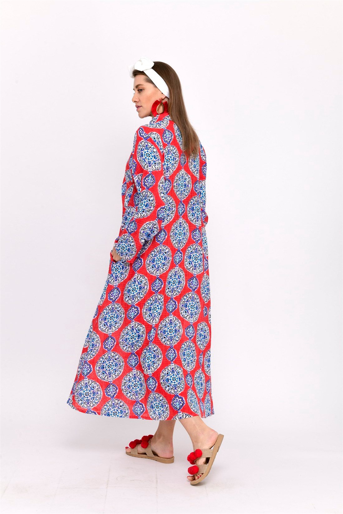 AN10206 ÇİNİ DESENLİ BOHO GÖMLEK ELBİSE