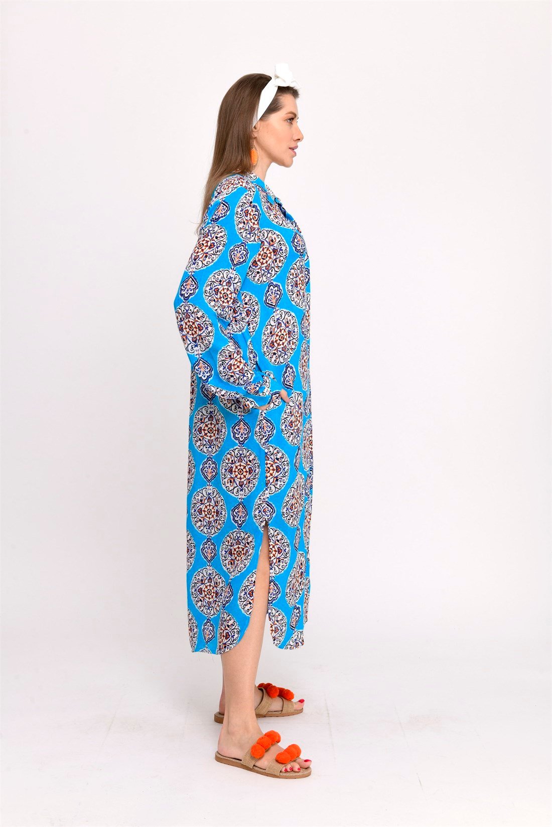 AN10206 ÇİNİ DESENLİ BOHO GÖMLEK ELBİSE