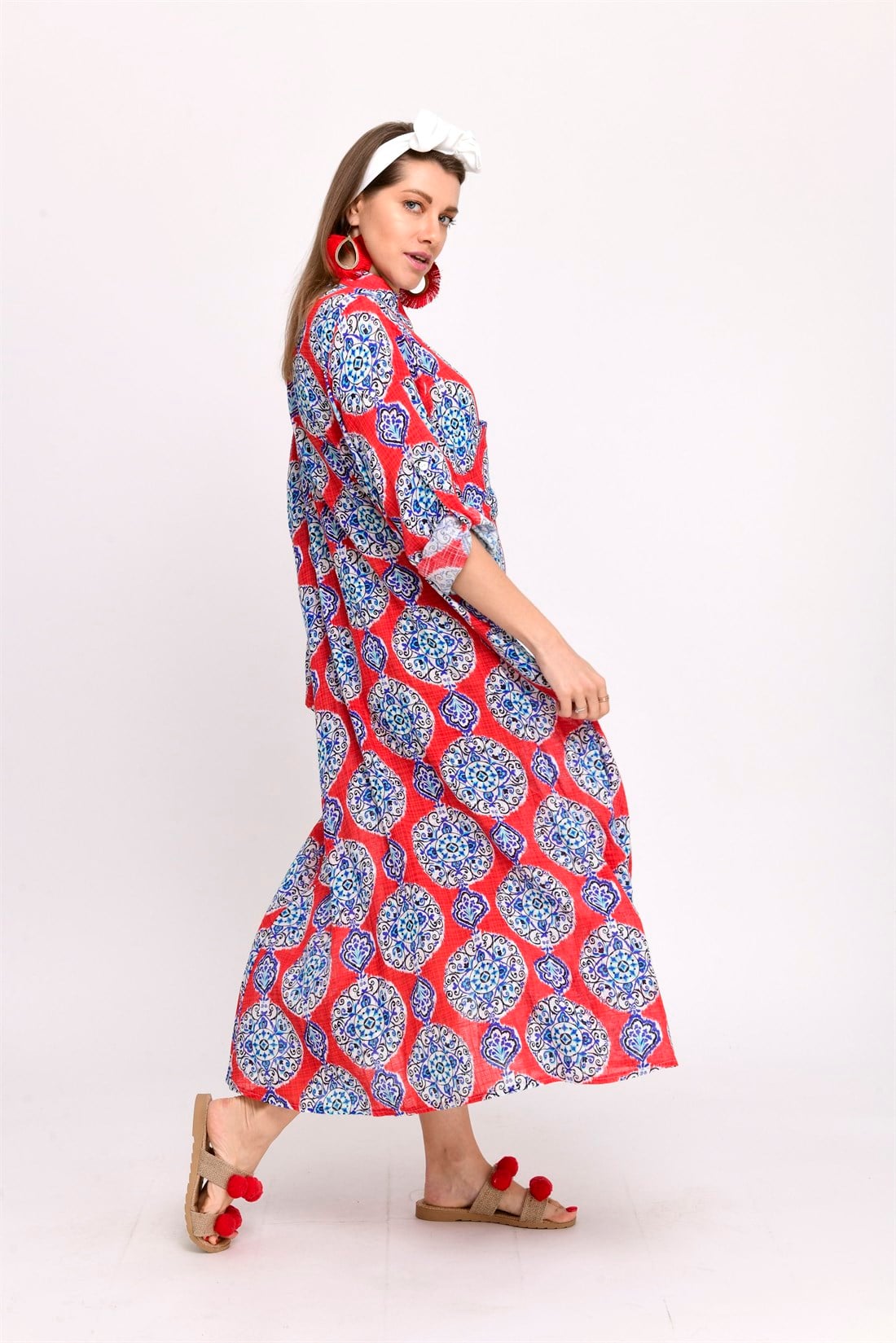 AN10206 ÇİNİ DESENLİ BOHO GÖMLEK ELBİSE