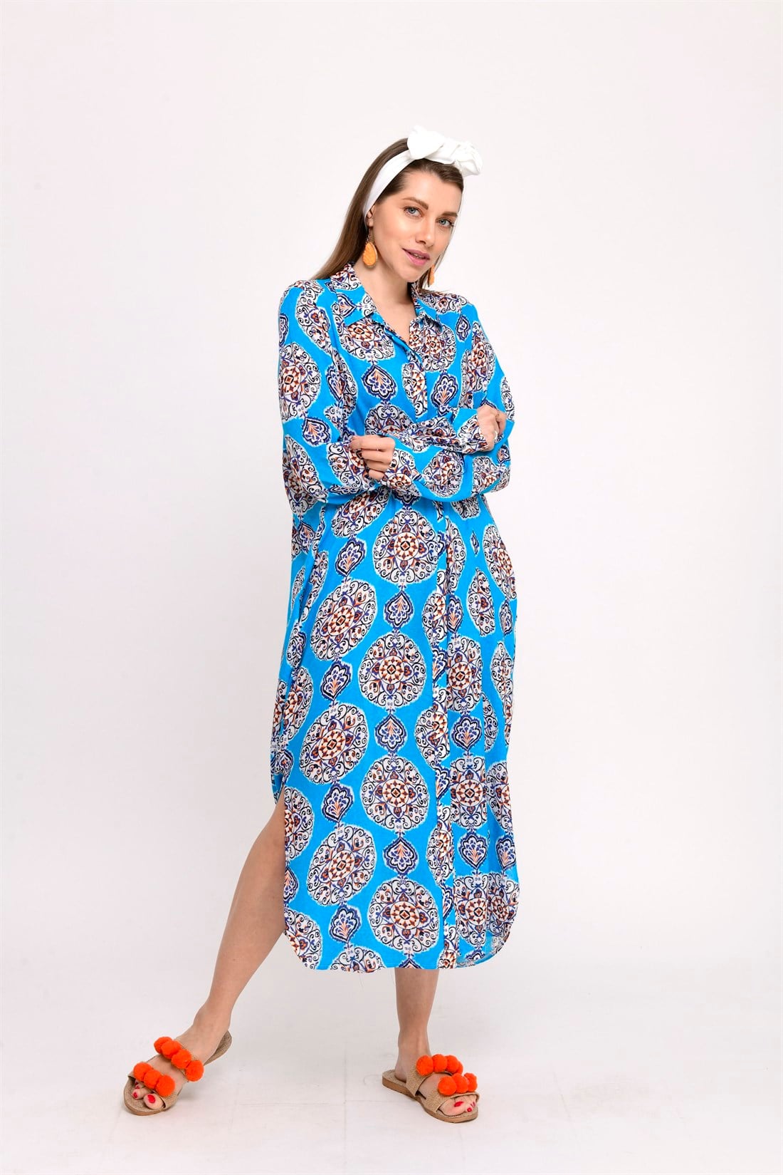 AN10206 ÇİNİ DESENLİ BOHO GÖMLEK ELBİSE