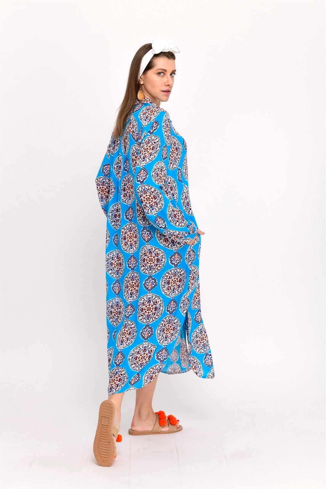 AN10206 ÇİNİ DESENLİ BOHO GÖMLEK ELBİSE