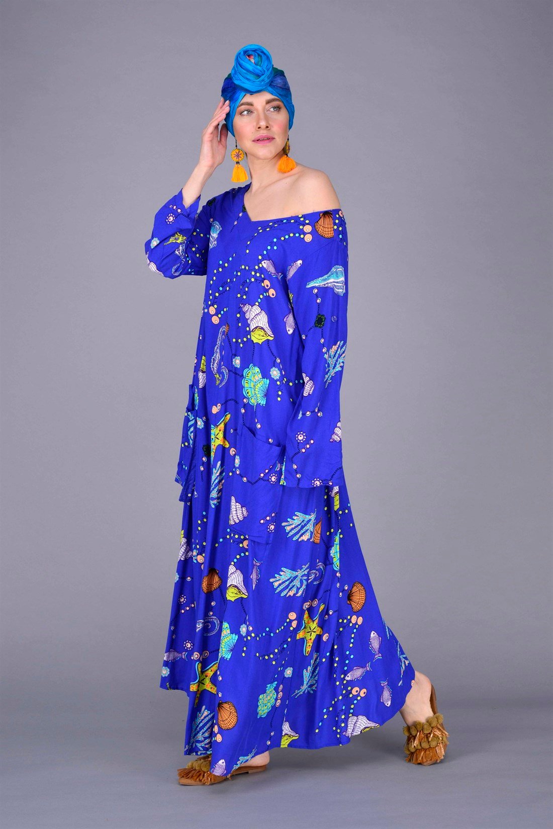 AN10224 OKİNAWA İRİ CEPLİ BOHO ELBİSE