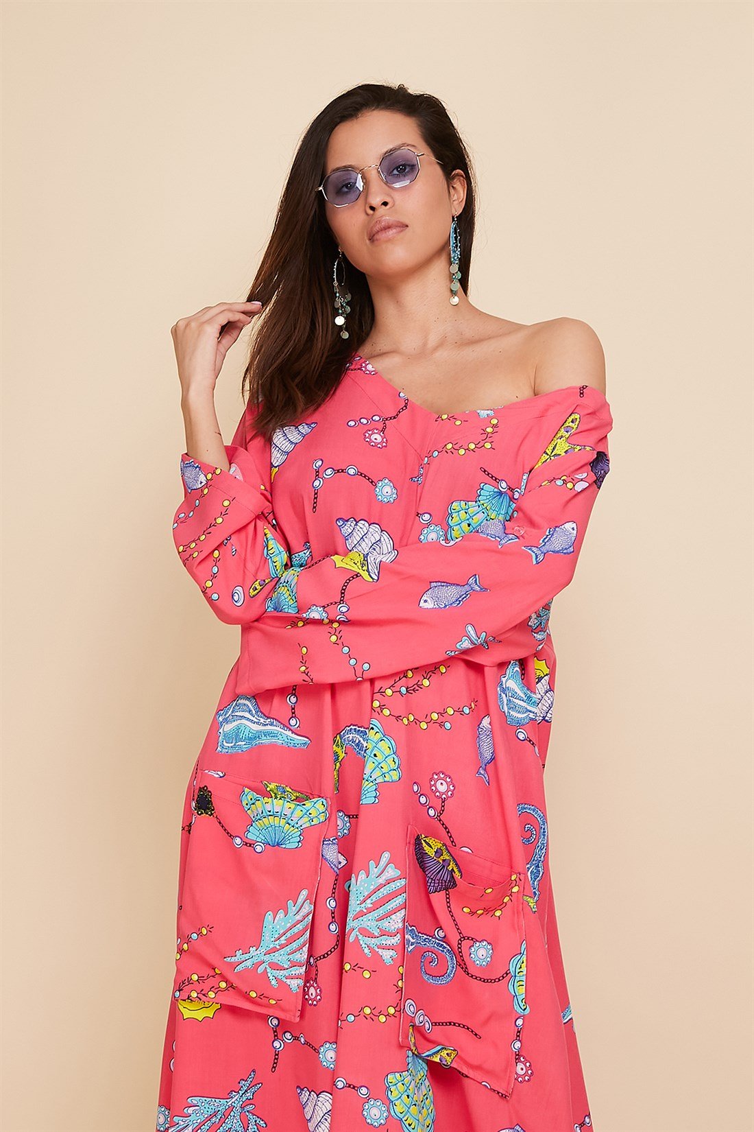AN10224 OKİNAWA İRİ CEPLİ BOHO ELBİSE