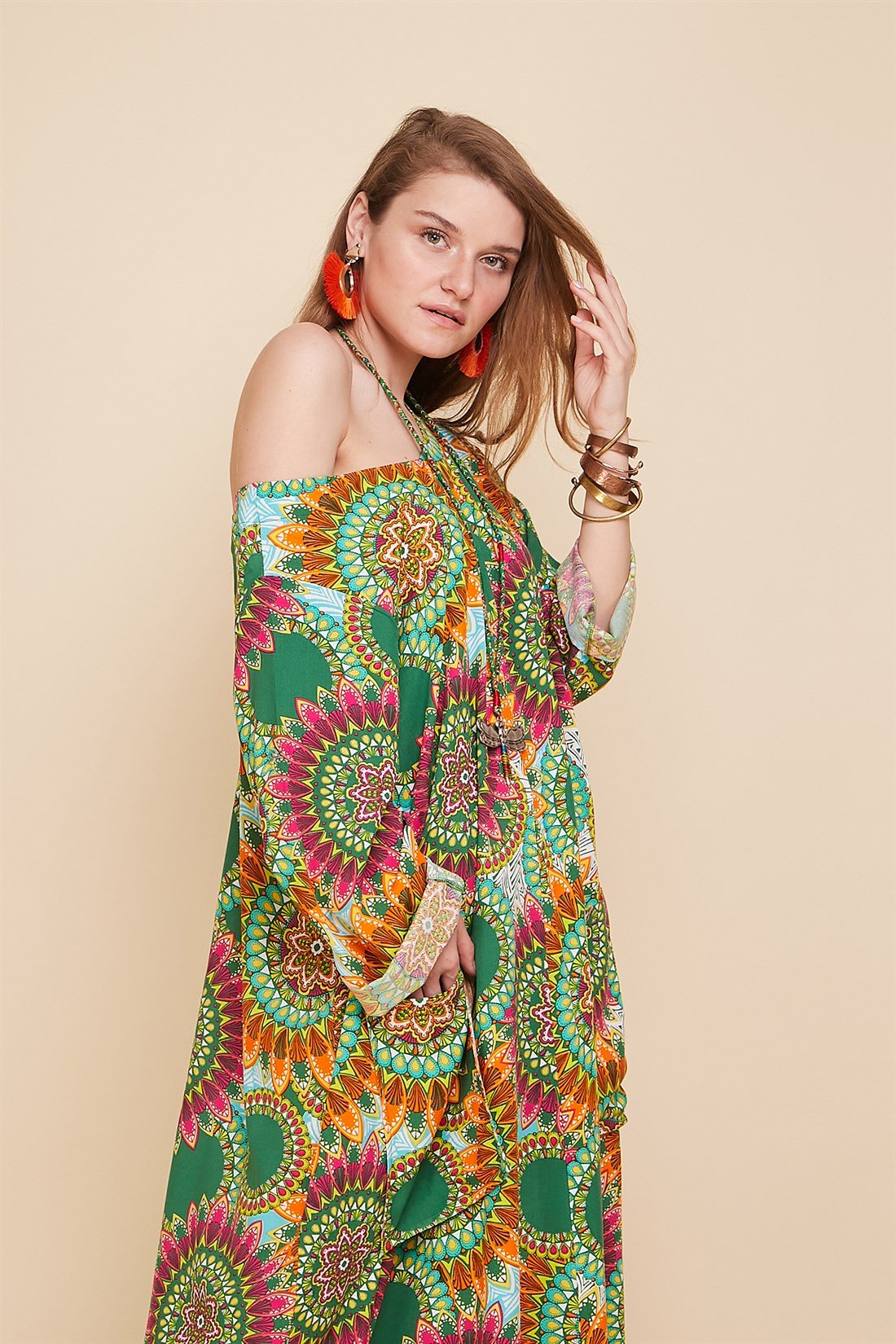 AN10224 SPIRO İRİ CEPLİ BOHO ELBİSE