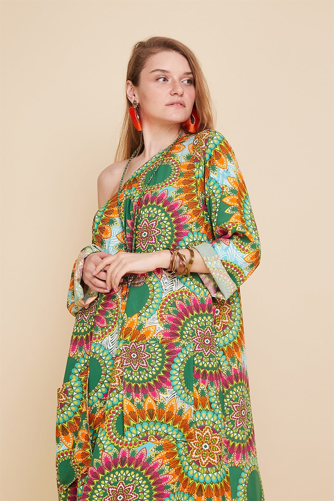 AN10224 SPIRO İRİ CEPLİ BOHO ELBİSE