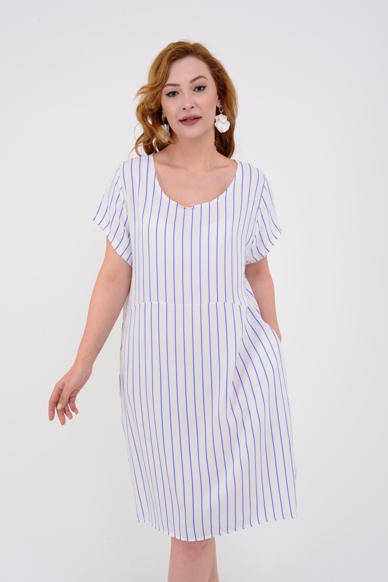 AN10258 ÇİZGİ DESEN KISA ELBİSE