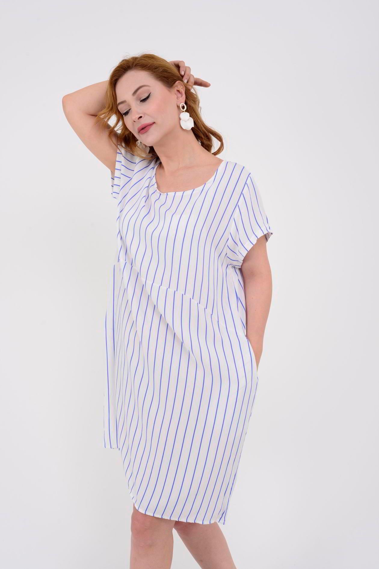 AN10258 ÇİZGİ DESEN KISA ELBİSE