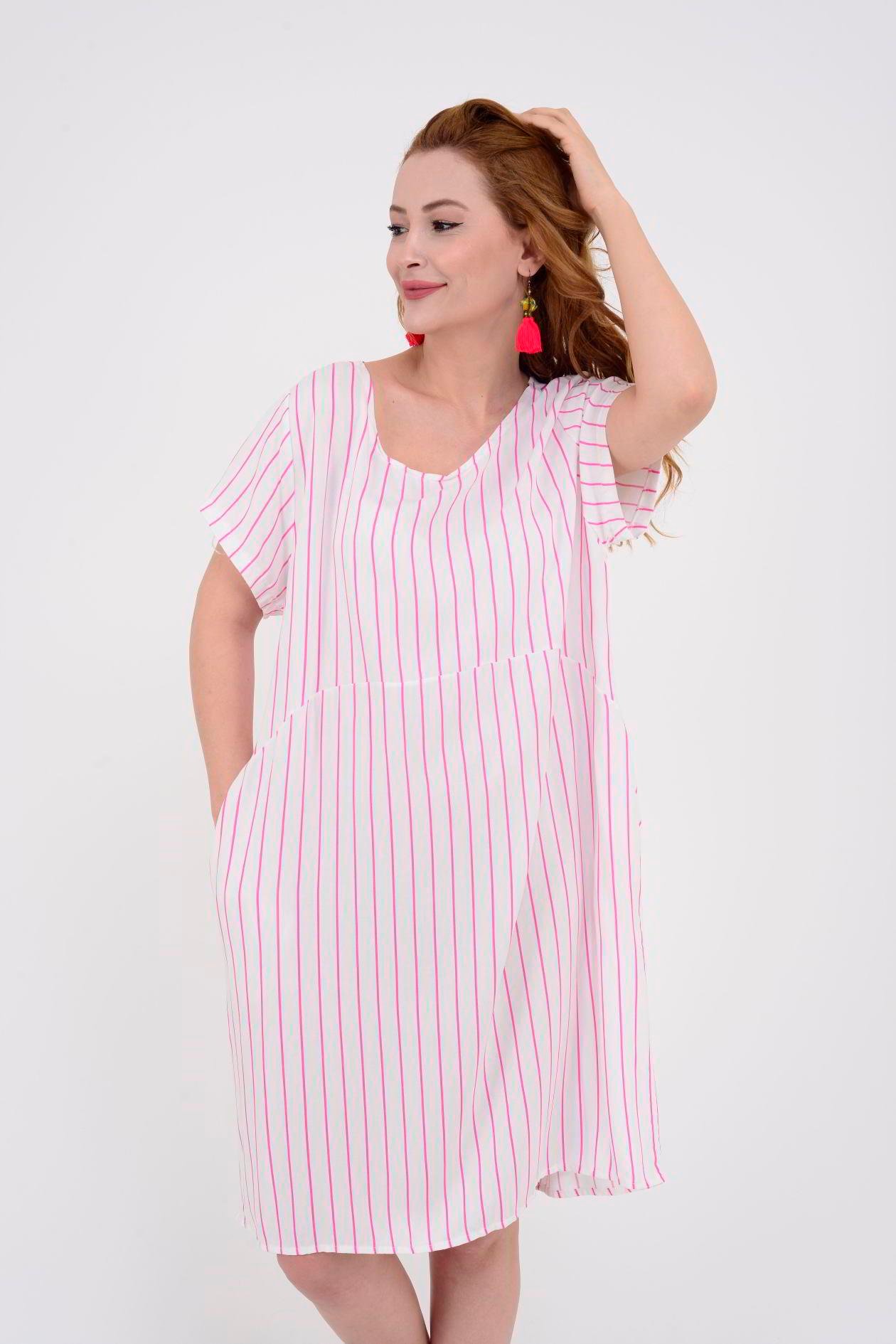 AN10258 ÇİZGİ DESEN KISA ELBİSE