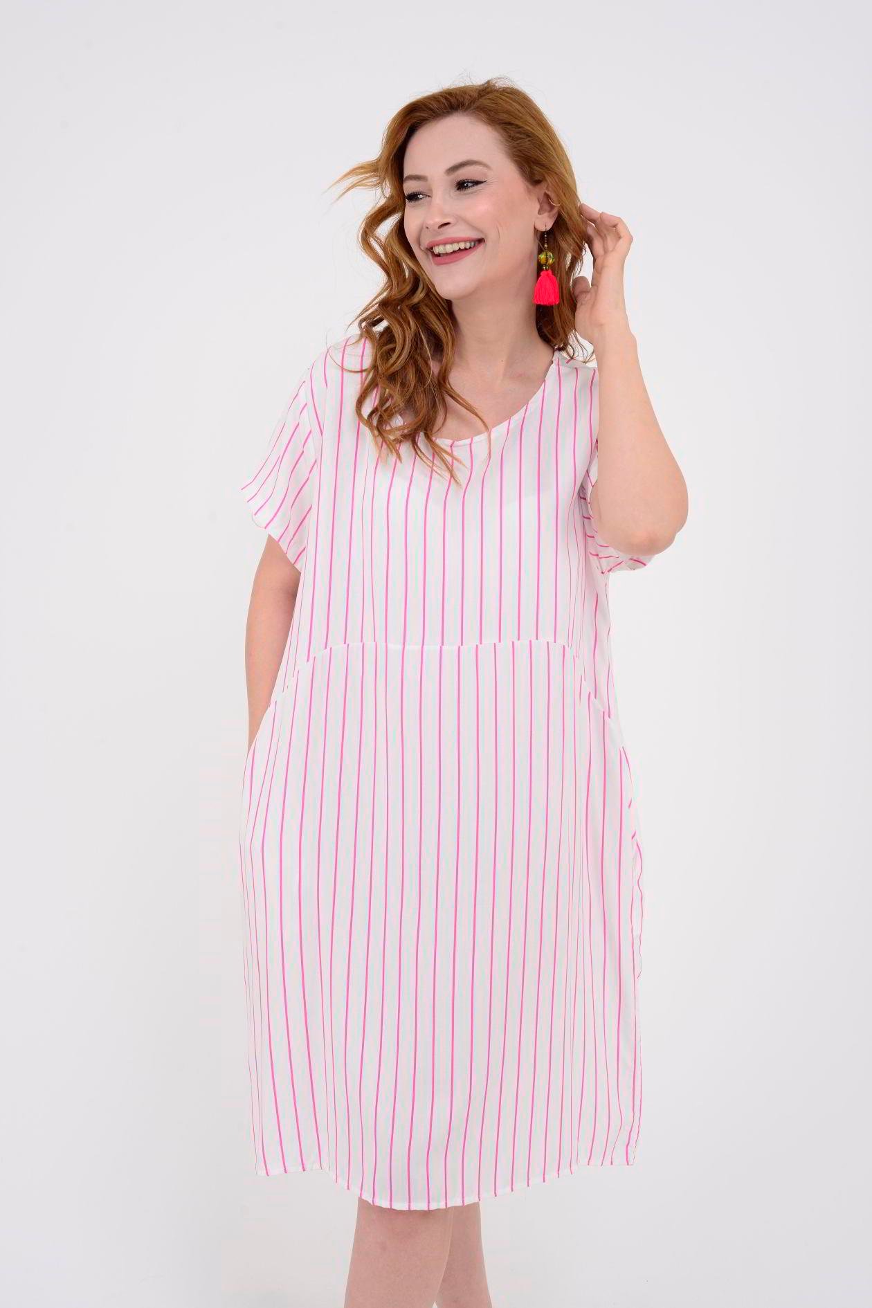 AN10258 ÇİZGİ DESEN KISA ELBİSE
