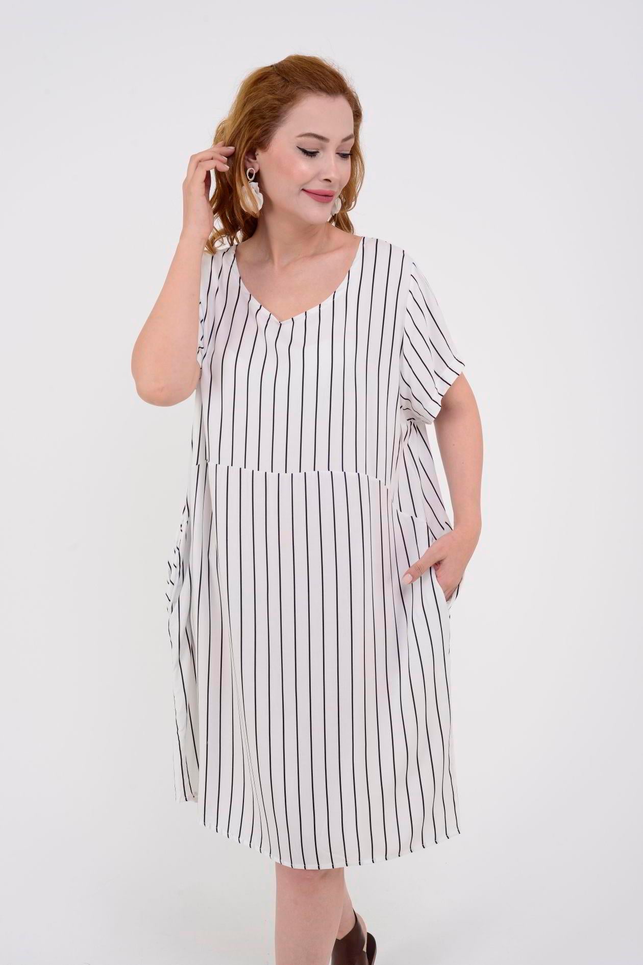 AN10258 ÇİZGİ DESEN KISA ELBİSE