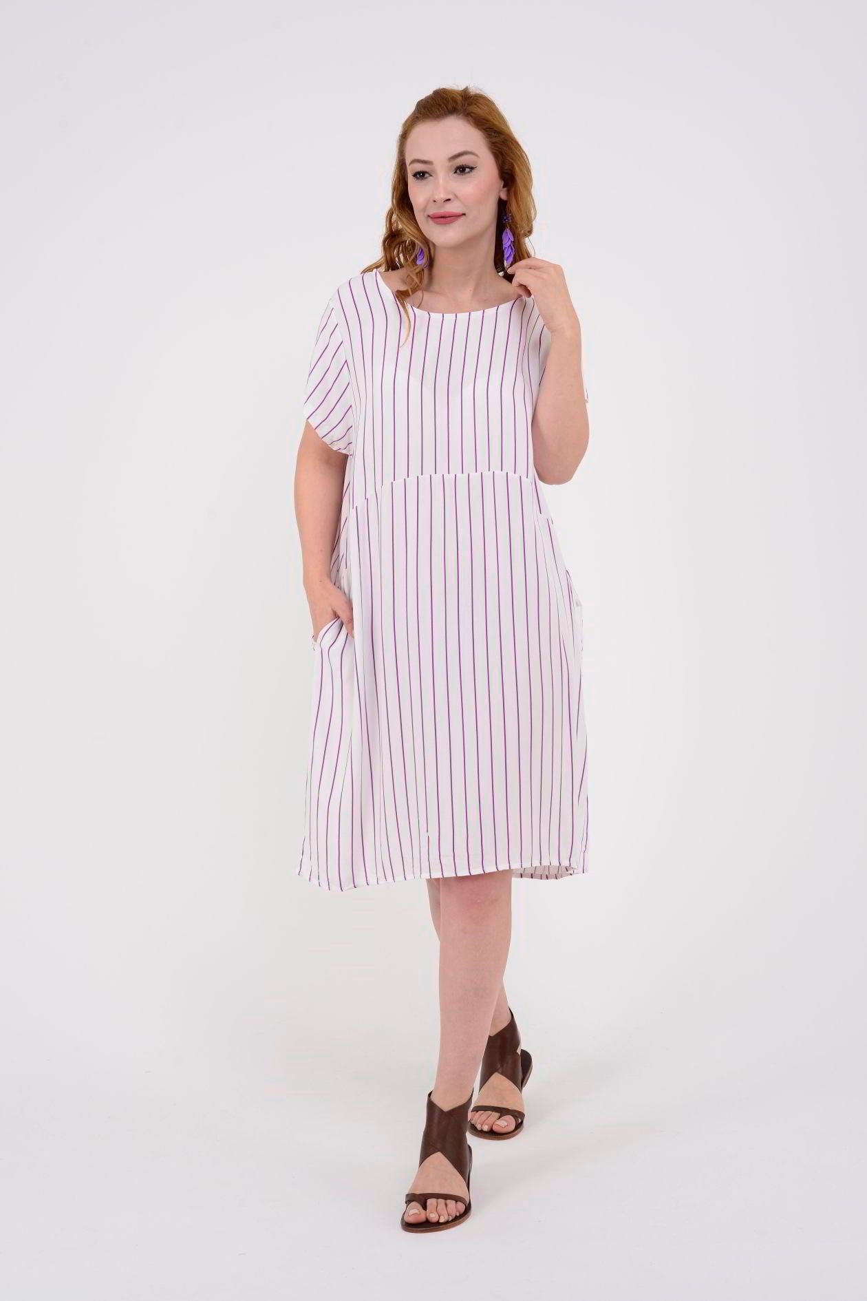 AN10258 ÇİZGİ DESEN KISA ELBİSE