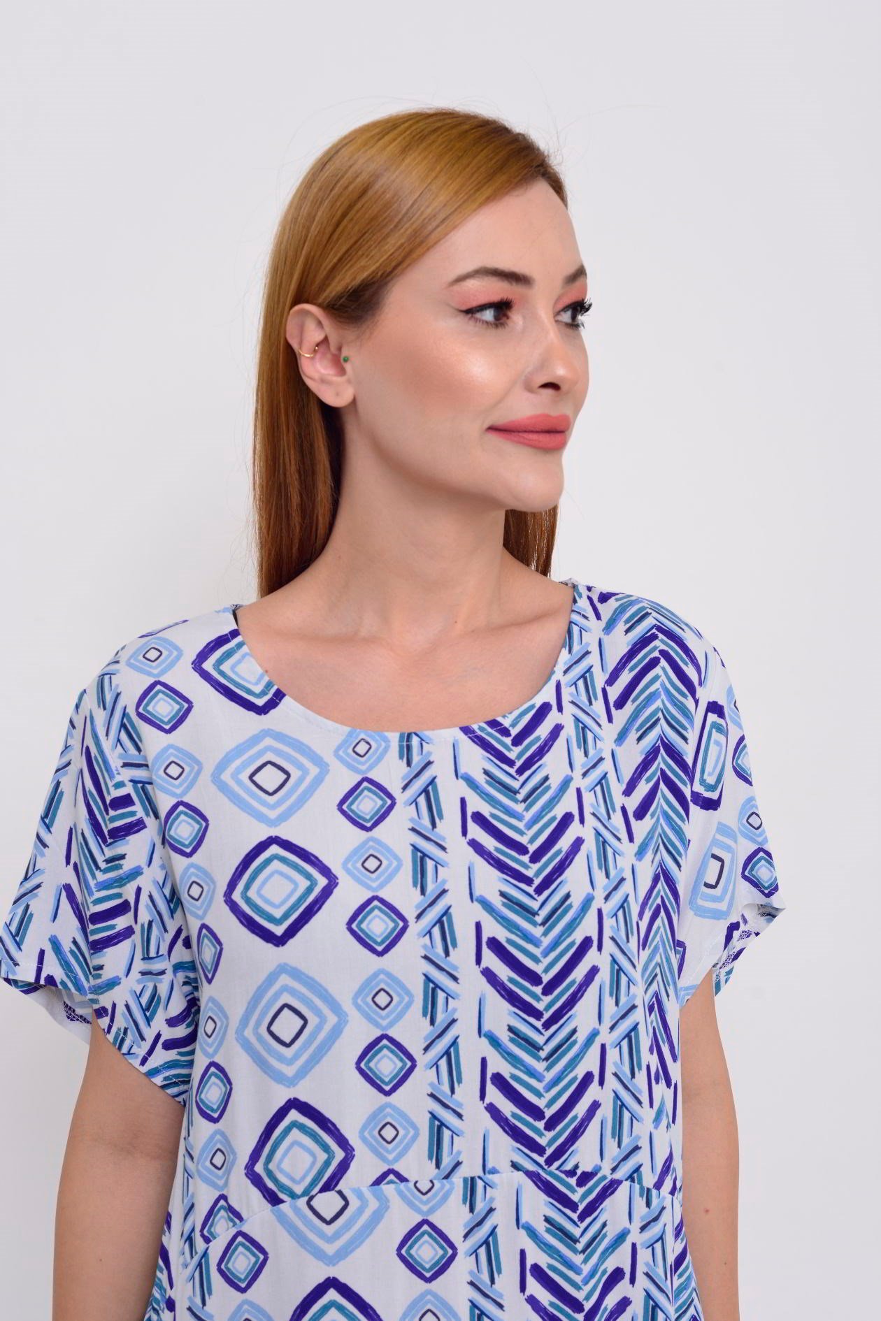 AN10258 PRİZMA DESEN KISA ELBİSE