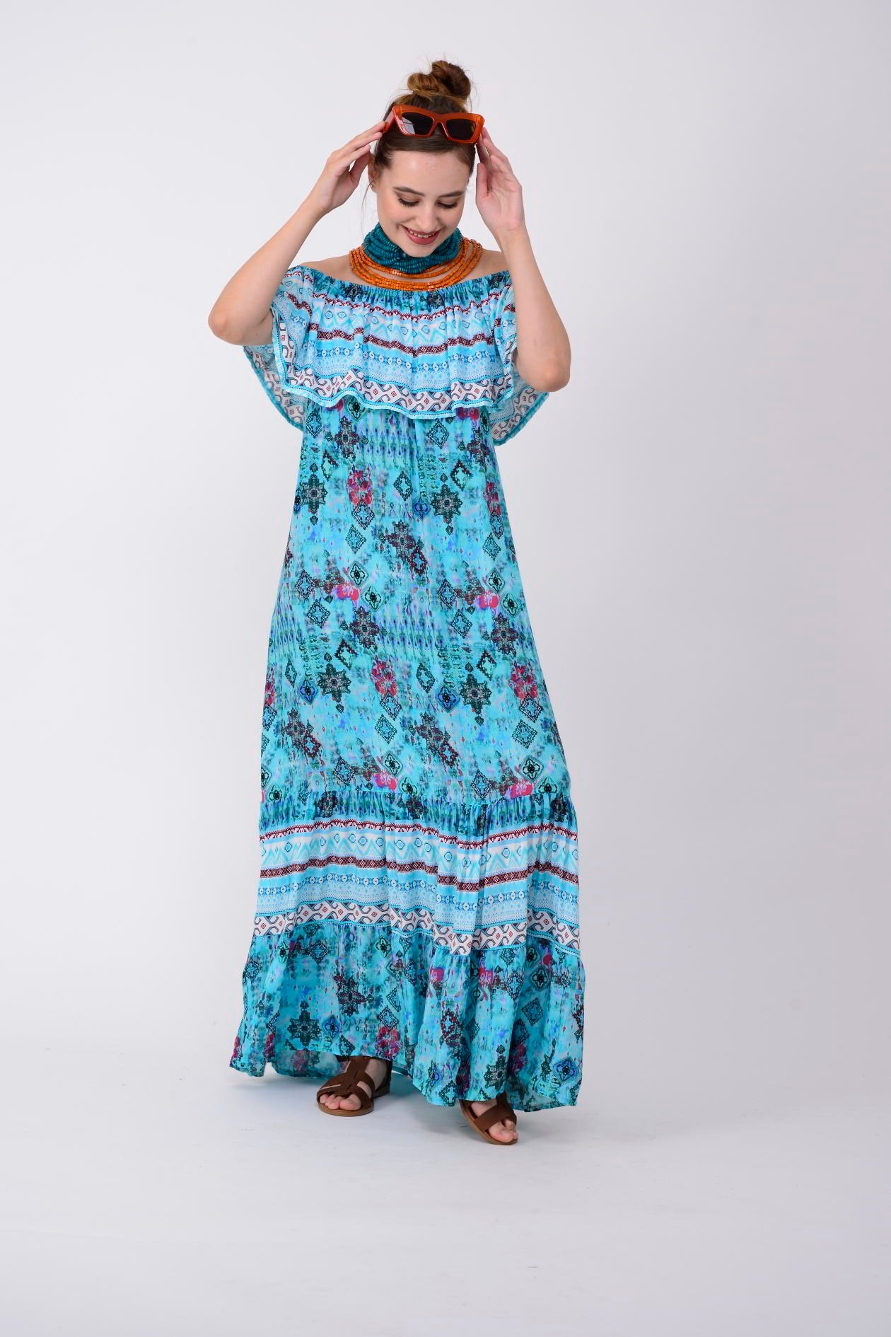AN10453 EMİLY MADONNA YAKA ELBİSE