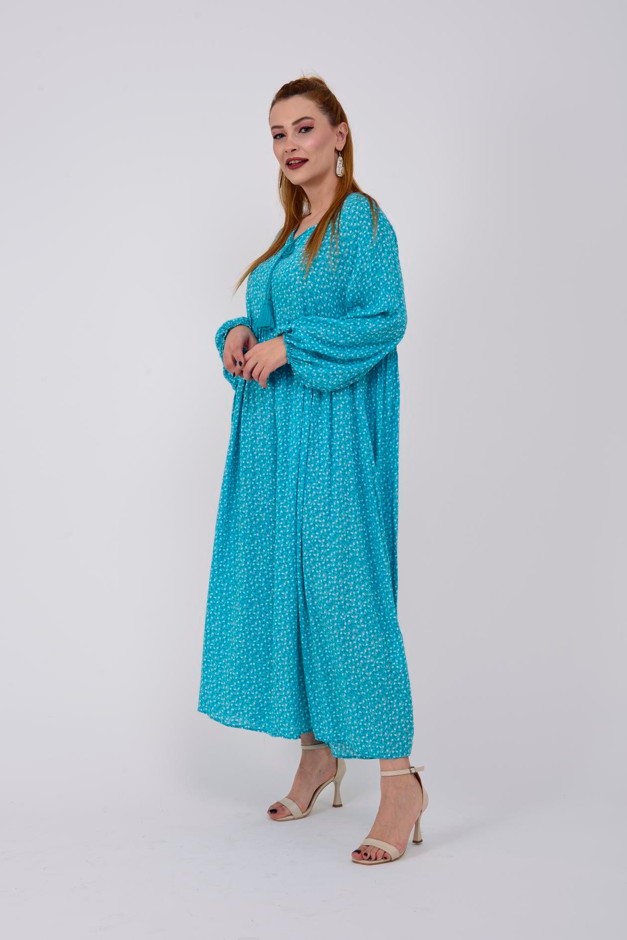 AN10494 PONPONLU ÇITIR ÇİÇEK DESEN ELBİSE