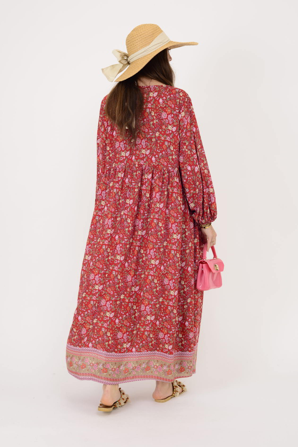 AN10494 PÜSKÜL DETAYLI  MİNİMAL ÇİÇEKLİ ELBİSE