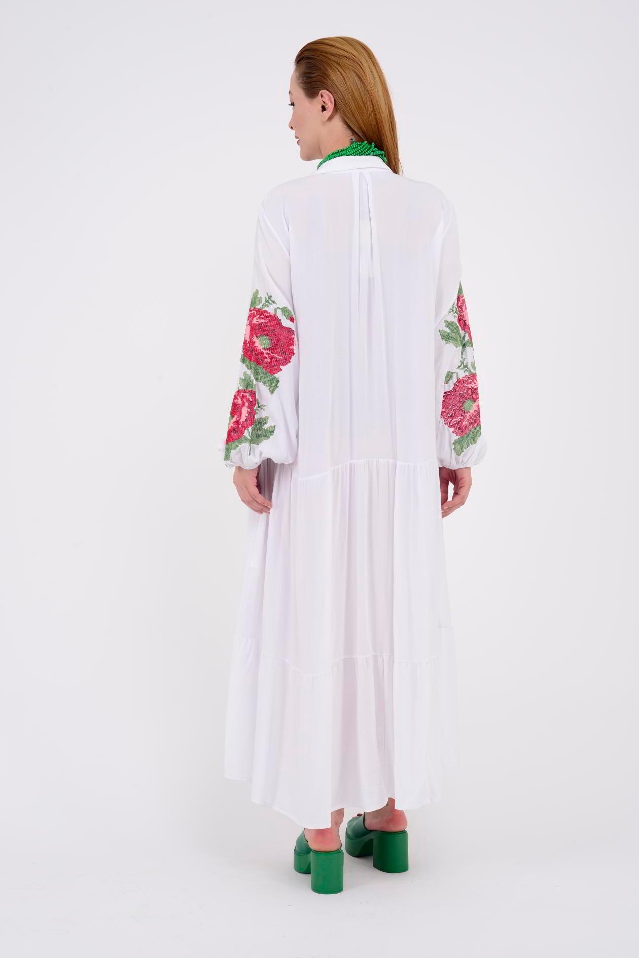 AN10517 ROSE KANAVİÇE İŞLEMELİ GÖMLEK ELBİSE