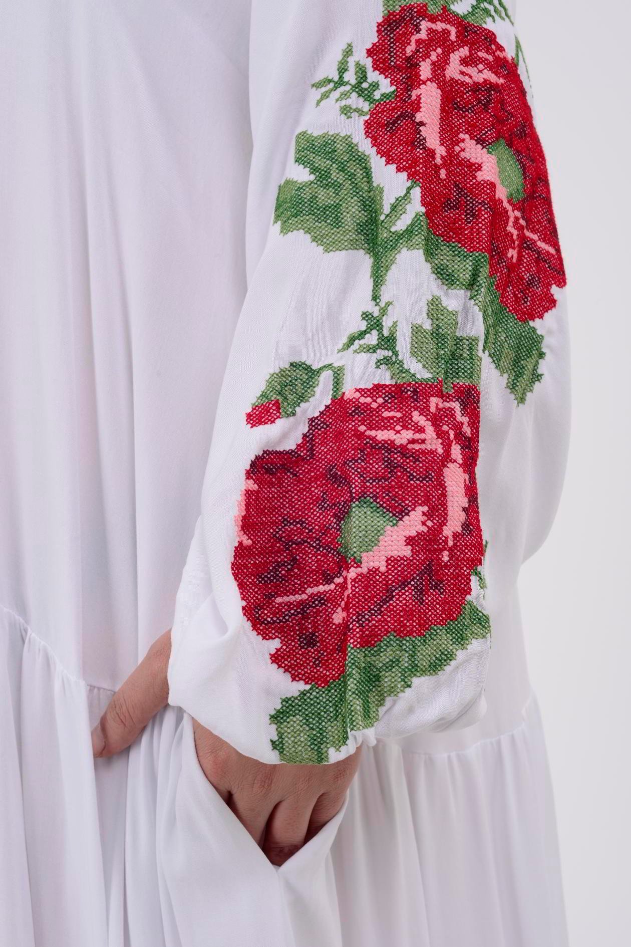 AN10517 ROSE KANAVİÇE İŞLEMELİ GÖMLEK ELBİSE
