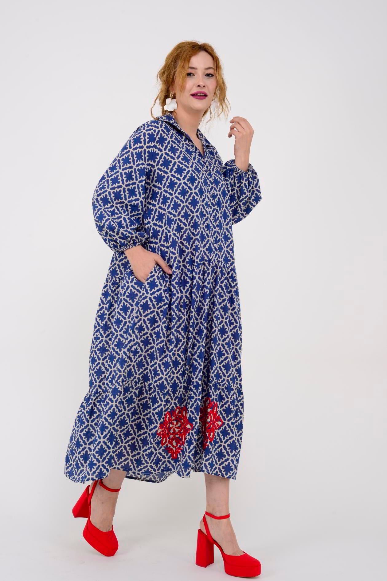 AN10522 B2770 MARIN ARKASI İŞLEMELİ GÖMLEK ELBİSE