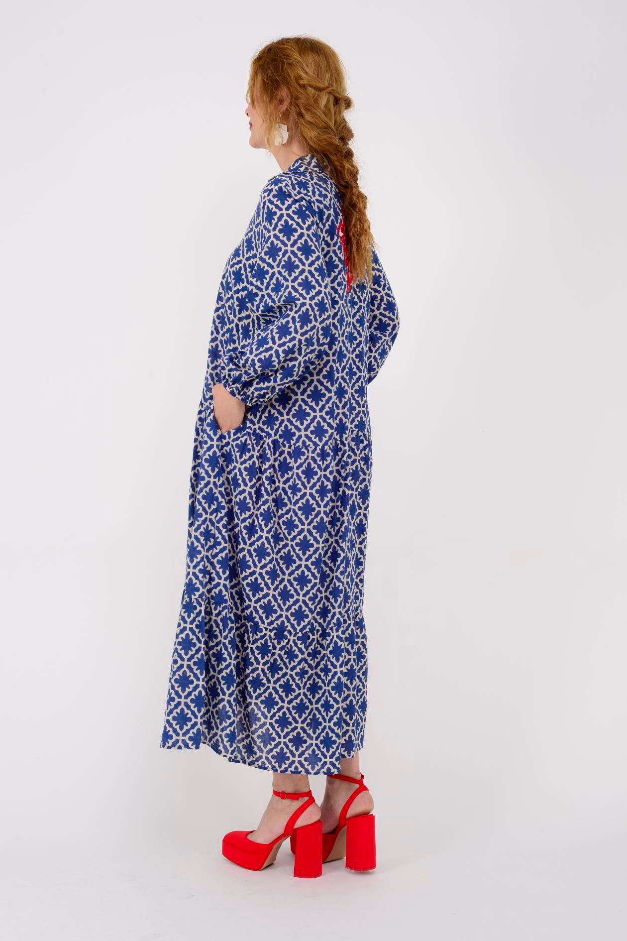 AN10522 B2770 MARIN ARKASI İŞLEMELİ GÖMLEK ELBİSE
