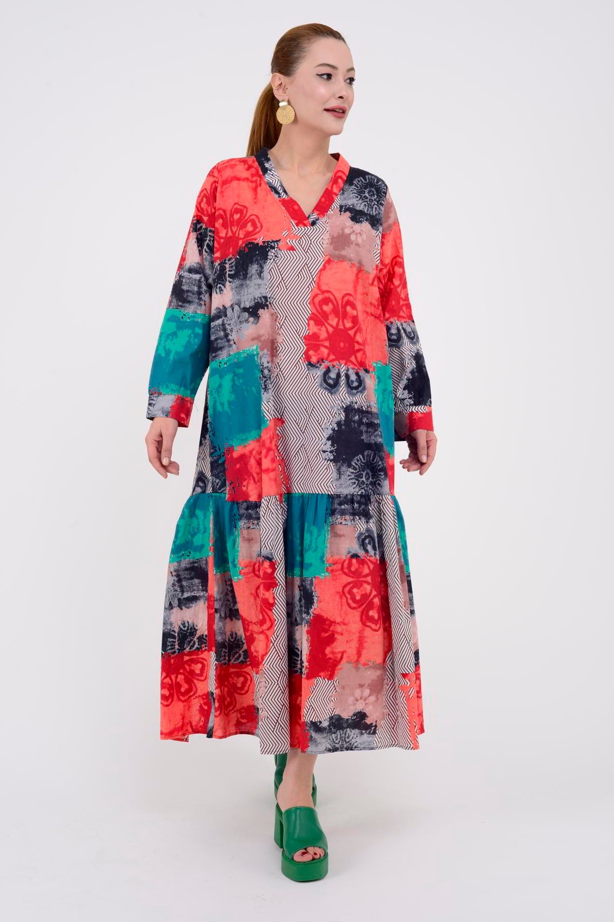 AN10528 11747 V YAKA BOHO ELBİSE