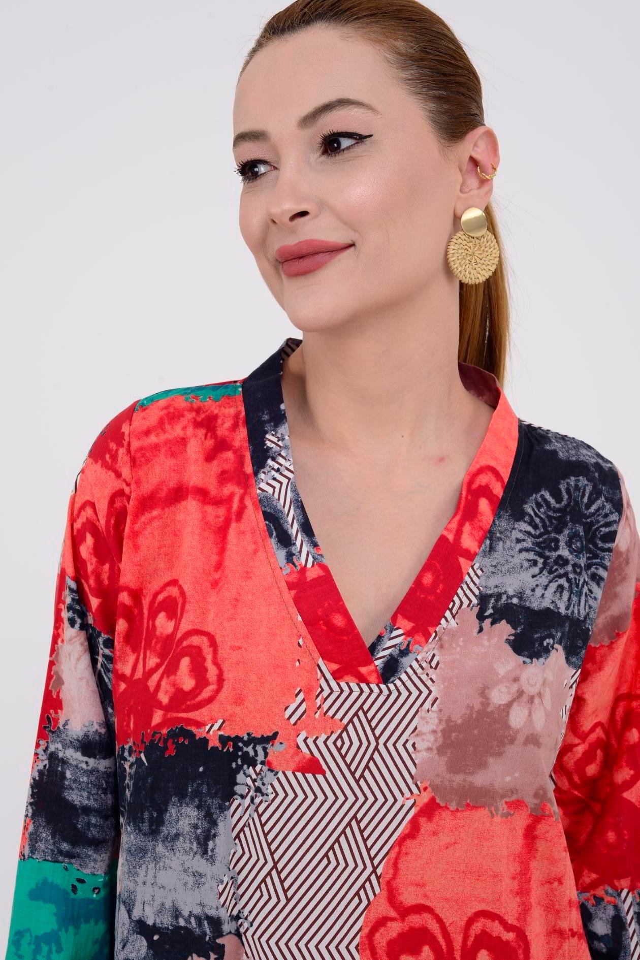 AN10528 11747 V YAKA BOHO ELBİSE