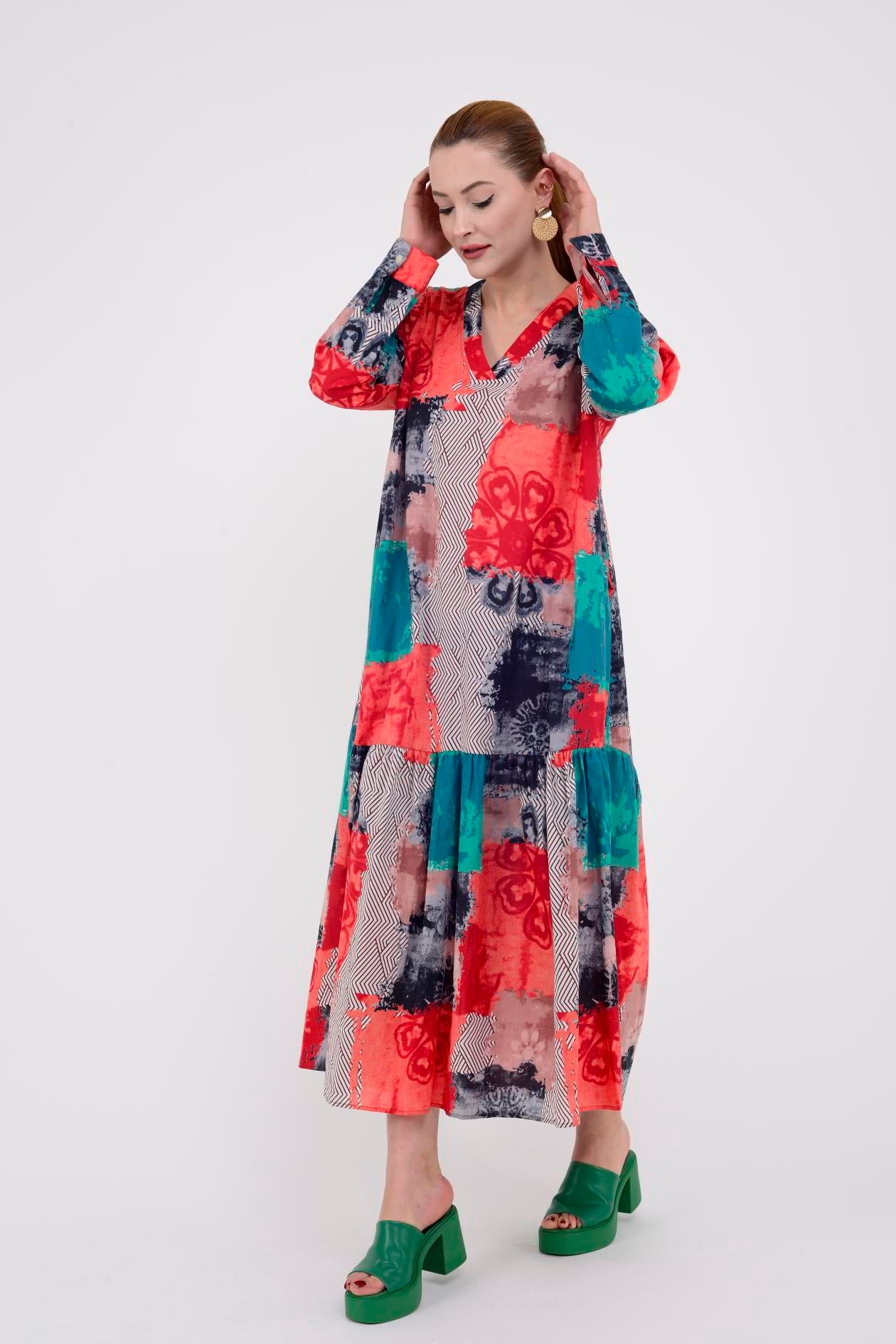 AN10528 11747 V YAKA BOHO ELBİSE