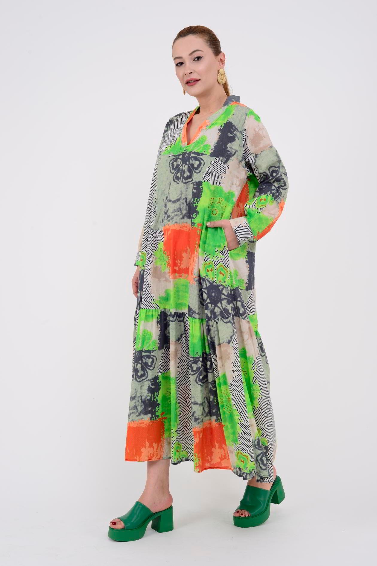AN10528 11747 V YAKA BOHO ELBİSE