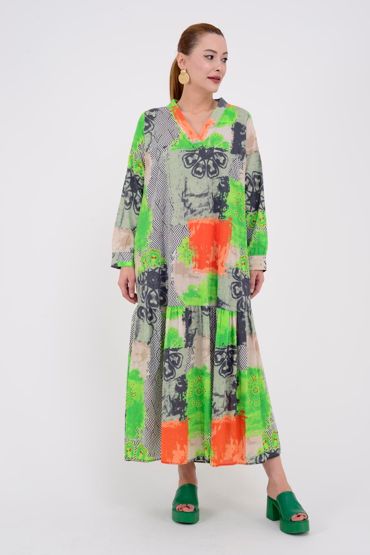 AN10528 11747 V YAKA BOHO ELBİSE
