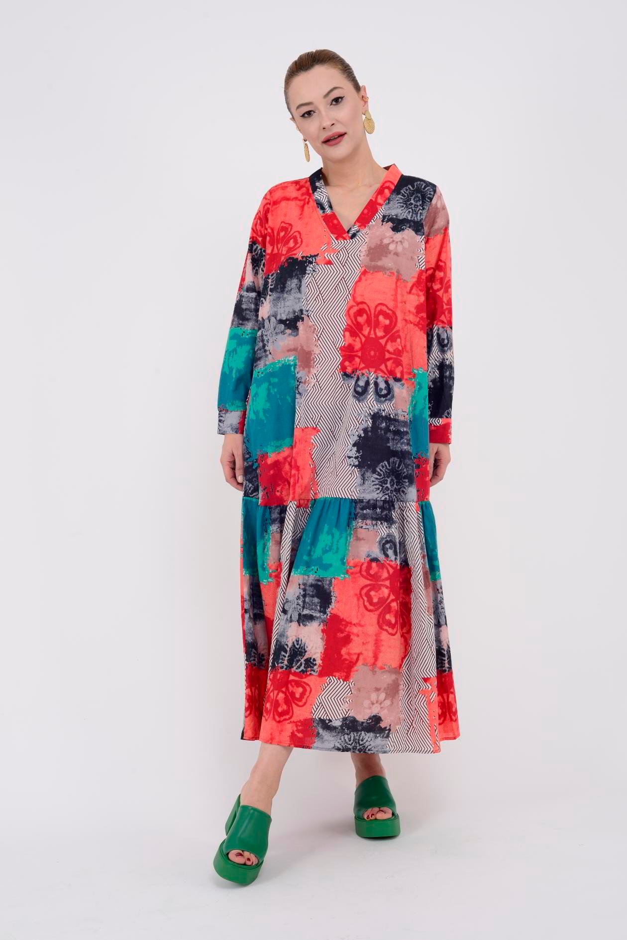 AN10528 11747 V YAKA BOHO ELBİSE