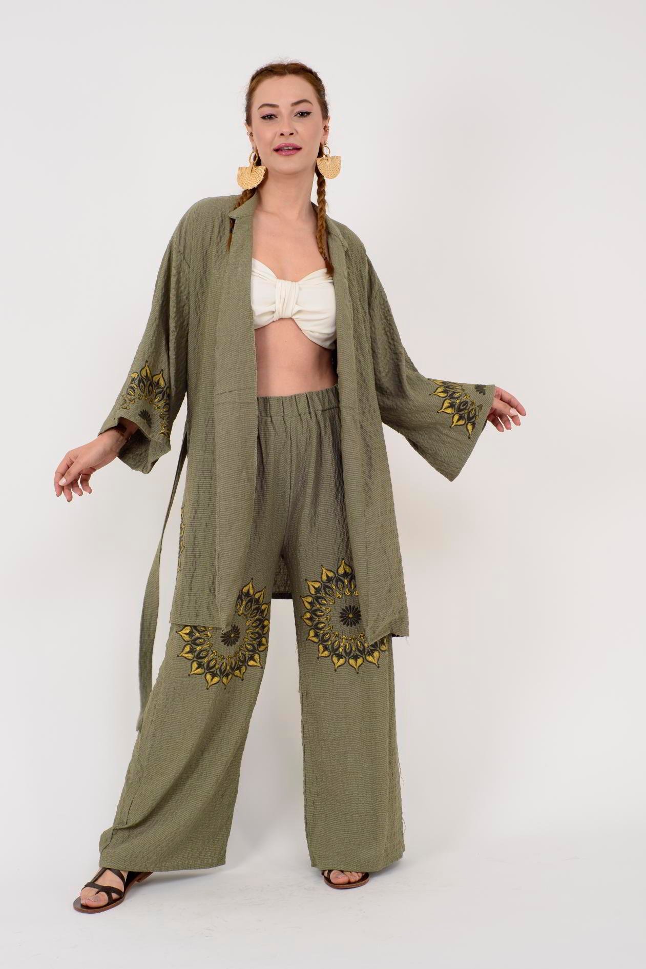 AN10624 MANDALA ÇİÇEK NAKIŞLI GOFRE BOHEM TAKIM